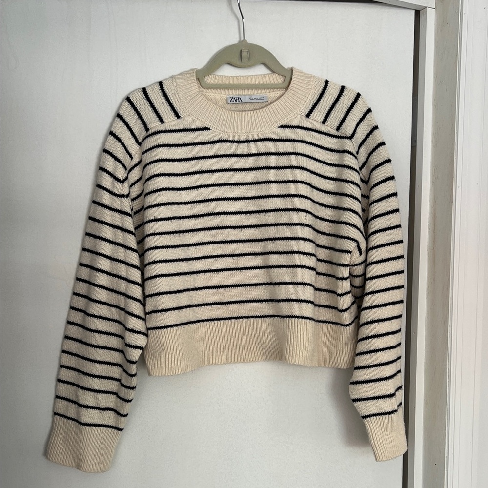 Zara Cream and Black Striped Sweater